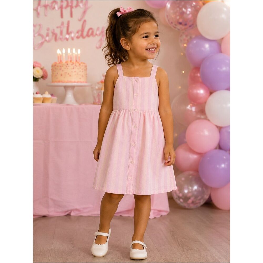 Crewcuts Pink Peach Striped Apron Dress Sz 7 Preppy Girly Prairie Cottagecore